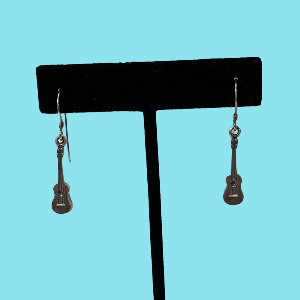 Vintage Sterling Guitar Earrings Small